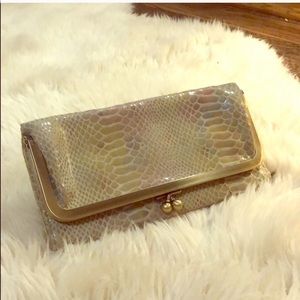 Hobo Rachel metallic frame snakeskin wallet